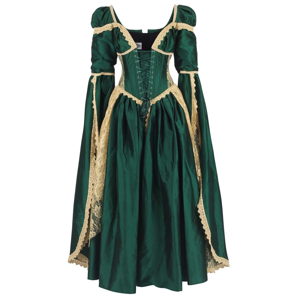Attitude Corsets - Loriann Rococo Langes Korsett Kleid - Grün/Goldfarben